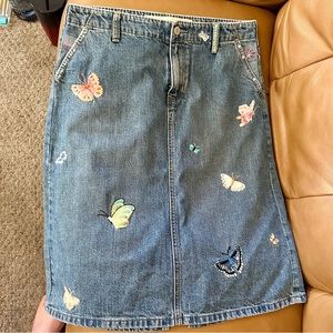 Vintage Gap Denim Jean Skirt Embroidered Butterfly Butterflies Y2K long
